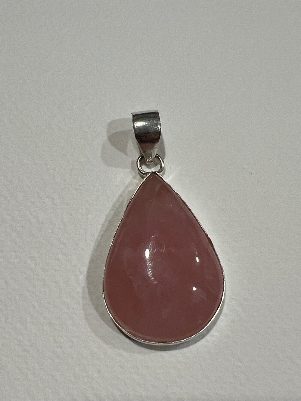 Sterling Silver Teardrop Pink Rose Quartz Pendant